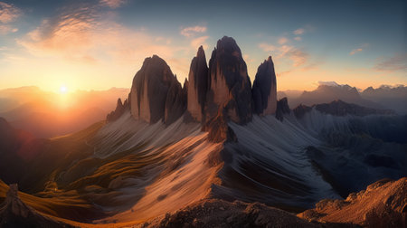 Fantastic panoramic view of the mountains. 3d renderの素材