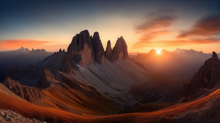 Fantastic sunset over the mountains. Artistic 3D renderingの素材
