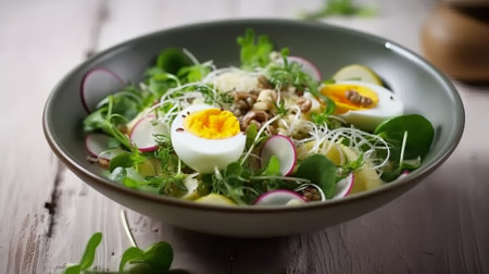 Healthy salad with boiled eggs, radish and microgreensの素材