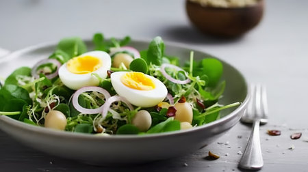 Healthy salad with arugula, quail eggs and nutsの素材