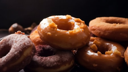Donuts on a black background. Close-up. Selective focus.の素材