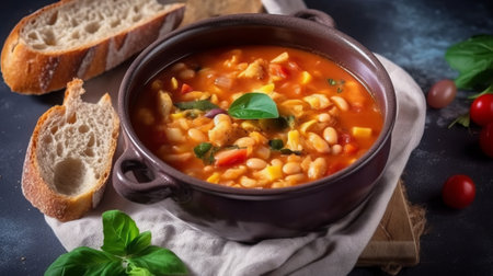 Chickpea soup with vegetables in a bowl. Selective focus.の素材