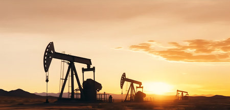 Oil pump jack in the desert. Oil industry. 3d renderの素材