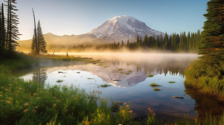 Mount Rainier National Park, Washington, USA. Beautiful morning sceneの素材