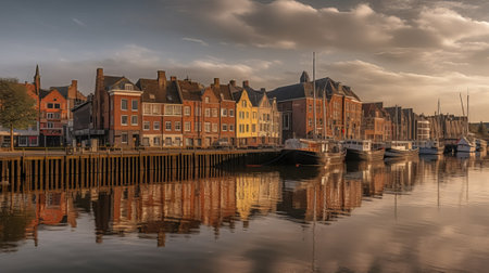 Panoramic view of Bruges at sunset, Belgium.の素材