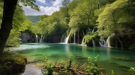 Beautiful waterfall in the Plitvice Lakes National Park, Croatiaの素材