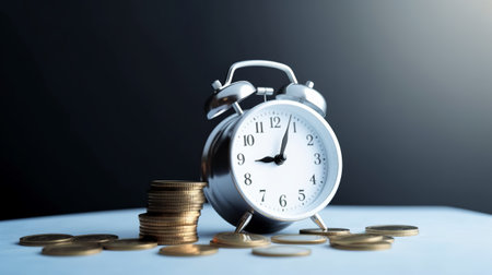 Alarm clock and coins. Time is money. Business concept.の素材