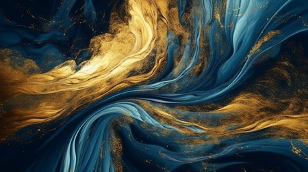 Abstract gold and blue paint background. 3d rendering, 3d illustration.の素材