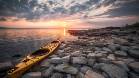 Kayak on the shore of Lake Ladoga, Ladoga, Russiaの素材