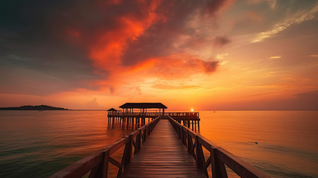 Wooden pier at sunset, Koh Lipe, Satun, Thailandの素材