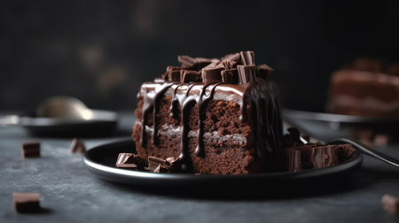 Chocolate cake on a dark background. Selective focus. Toned.の素材