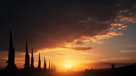 Silhouette of the mosque against the background of the setting sunの素材