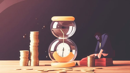 Time is money concept with clock and hourglass. 3d renderingの素材