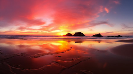 Beautiful sunset on the beach. Colorful sky. Nature composition.の素材