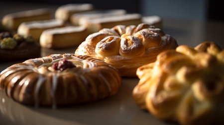 Group of pastries on a white plate. Selective focus.の素材