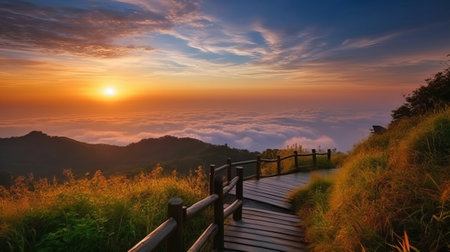 Beautiful sunrise at Doi Pha Tang in Chiangrai, Thailandの素材