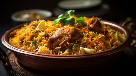 Chicken Biryani or Chicken Biryani served in a bowl, selective focusの素材