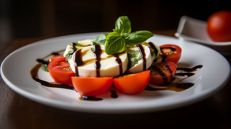 Caprese salad with mozzarella cheese, tomatoes and basilの素材