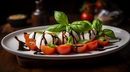 Caprese salad with mozzarella cheese, tomato and basilの素材
