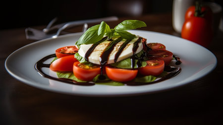 Caprese salad with mozzarella cheese, tomato and basilの素材