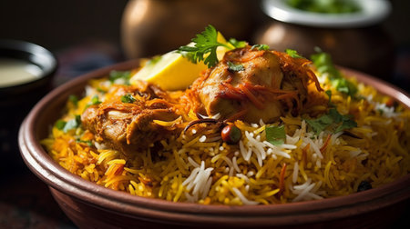 Indian chicken biryani with basmati rice, selective focusの素材