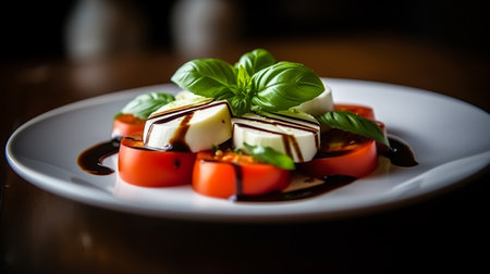 Caprese salad with mozzarella cheese, tomato and basilの素材