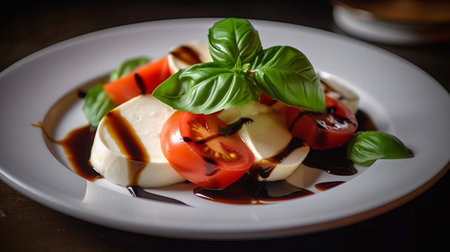 Caprese salad with mozzarella cheese, tomatoes and basilの素材