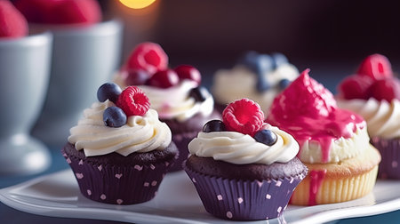 Cupcakes with raspberries, blueberries and blackberriesの素材