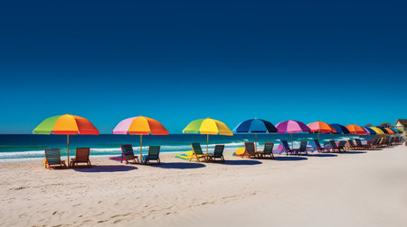 Colorful umbrellas on the sandy beach of Varadero, Cubaの素材