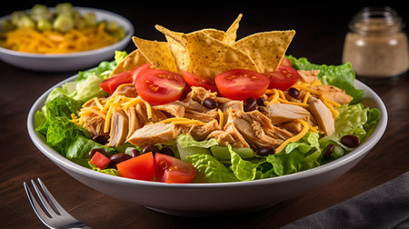 Tuna salad with nachos, tortilla chips and salsaの素材
