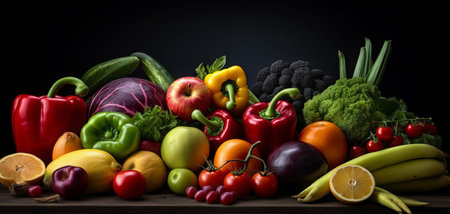 Composition with variety of raw organic vegetables and fruits. Balanced diet.の素材