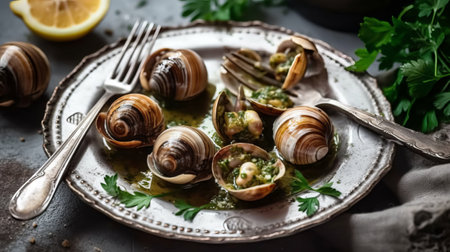 Escargot de Bourgogne, Burgundy snails with green sauceの素材