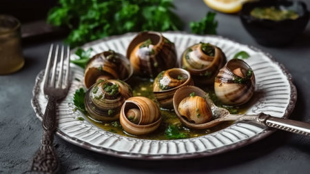 Escargots de Bourgogne, French snails with garlic butterの素材