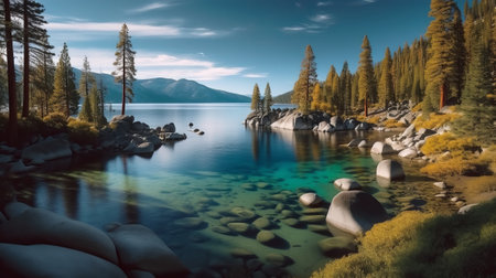 Lake Tahoe is the largest freshwater lake in the United States.の素材