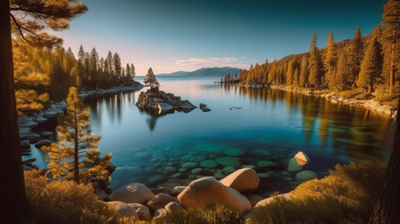 Lake Tahoe at sunrise, California, USA. Panoramic view.の素材