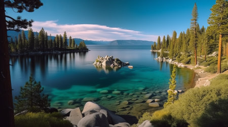 Panoramic view of Lake Tahoe, California, USA.の素材