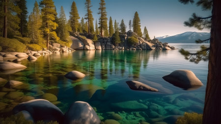 Lake Tahoe is one of the largest and most beautiful lakes in the world.の素材