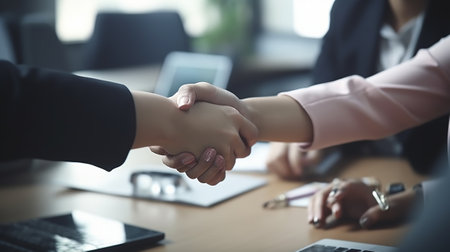 Business people shaking hands, finishing up a meeting. Handshake conceptの素材