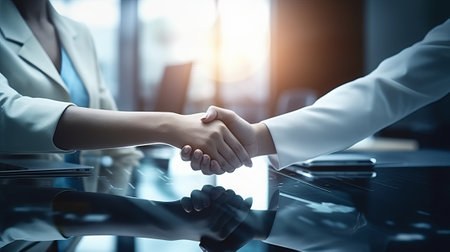 Business people shaking hands, finishing up a meeting. Concept of partnershipの素材