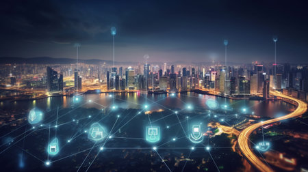 Smart city and internet of things ( IOT ) concept. Mixed mediaの素材