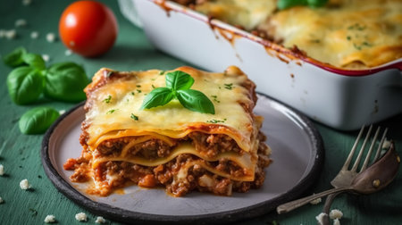 Lasagna with bolognese sauce and mozzarella cheeseの素材