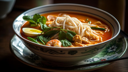 Tom yum kung, Thai spicy noodle soup with shrimpの素材