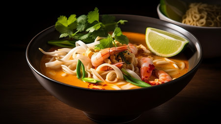 Tom Yum Noodle Soup with Shrimps, Prawns and Limeの素材