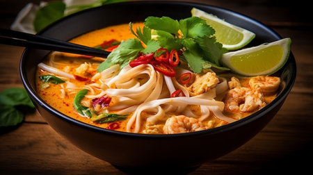 Tom Yum Goong - Thai spicy noodle soup with prawnsの素材
