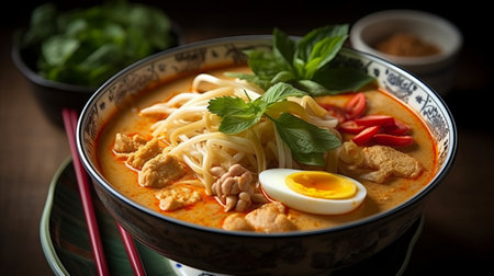 Tom Yum Goong, Thai spicy noodle soup with chickenの素材