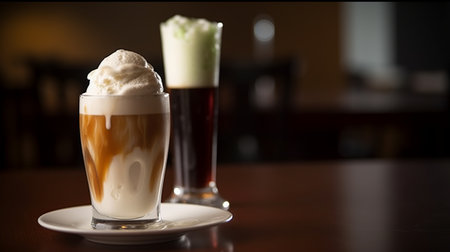 Latte macchiato with ice cream and whipped cream.の素材