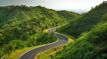 Winding road on the mountain in the morning. Beautiful landscape.の素材