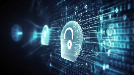 Cyber security and data protection concept. 3d rendering toned imageの素材