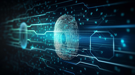 Fingerprint scan provides security access with biometrics identification. 3d renderingの素材