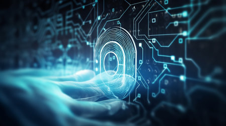Fingerprint scan provides security access with biometrics identification. 3d renderingの素材